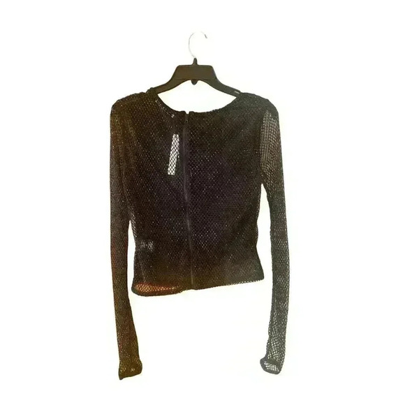 Alice + Olivia Black Delania Sequin Cropped Top Long Sleeve Blouse Size S/M - Picture 10 of 14